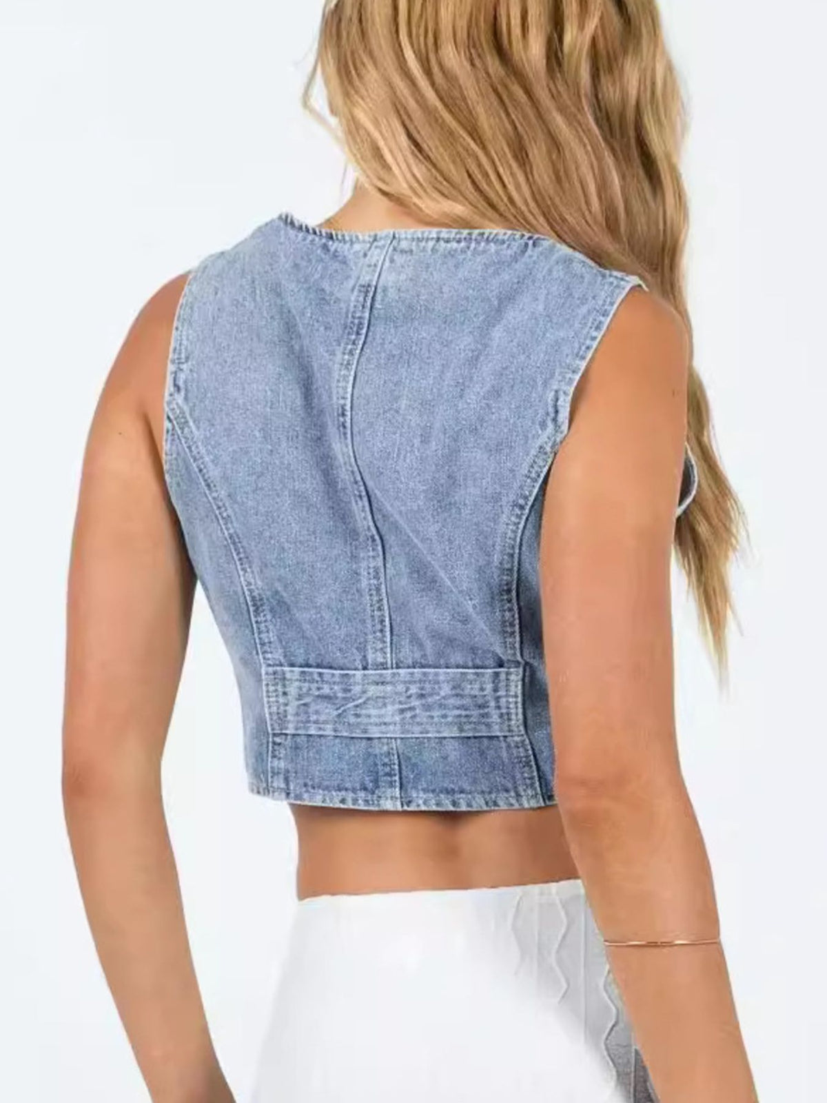 V-Neck Button Up Denim Vest - Lilixa.store