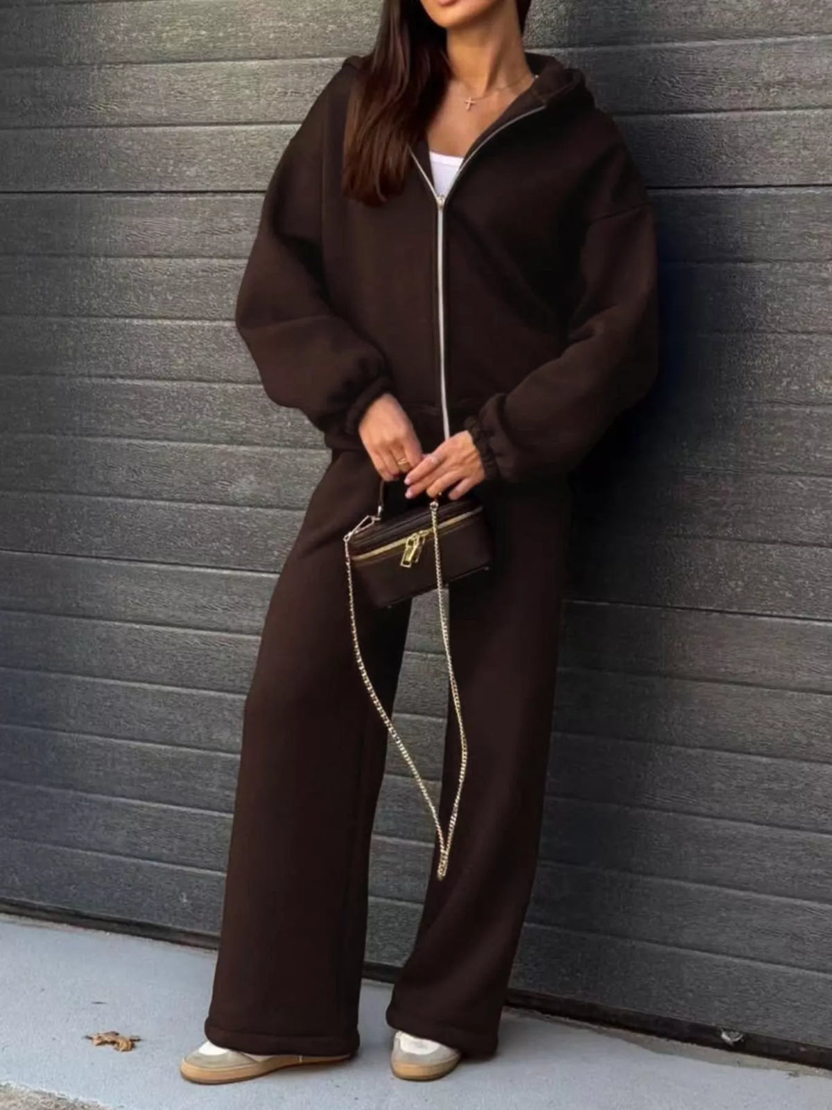 Zip-Up Hoodie and Wide-Leg Sweatpants Set