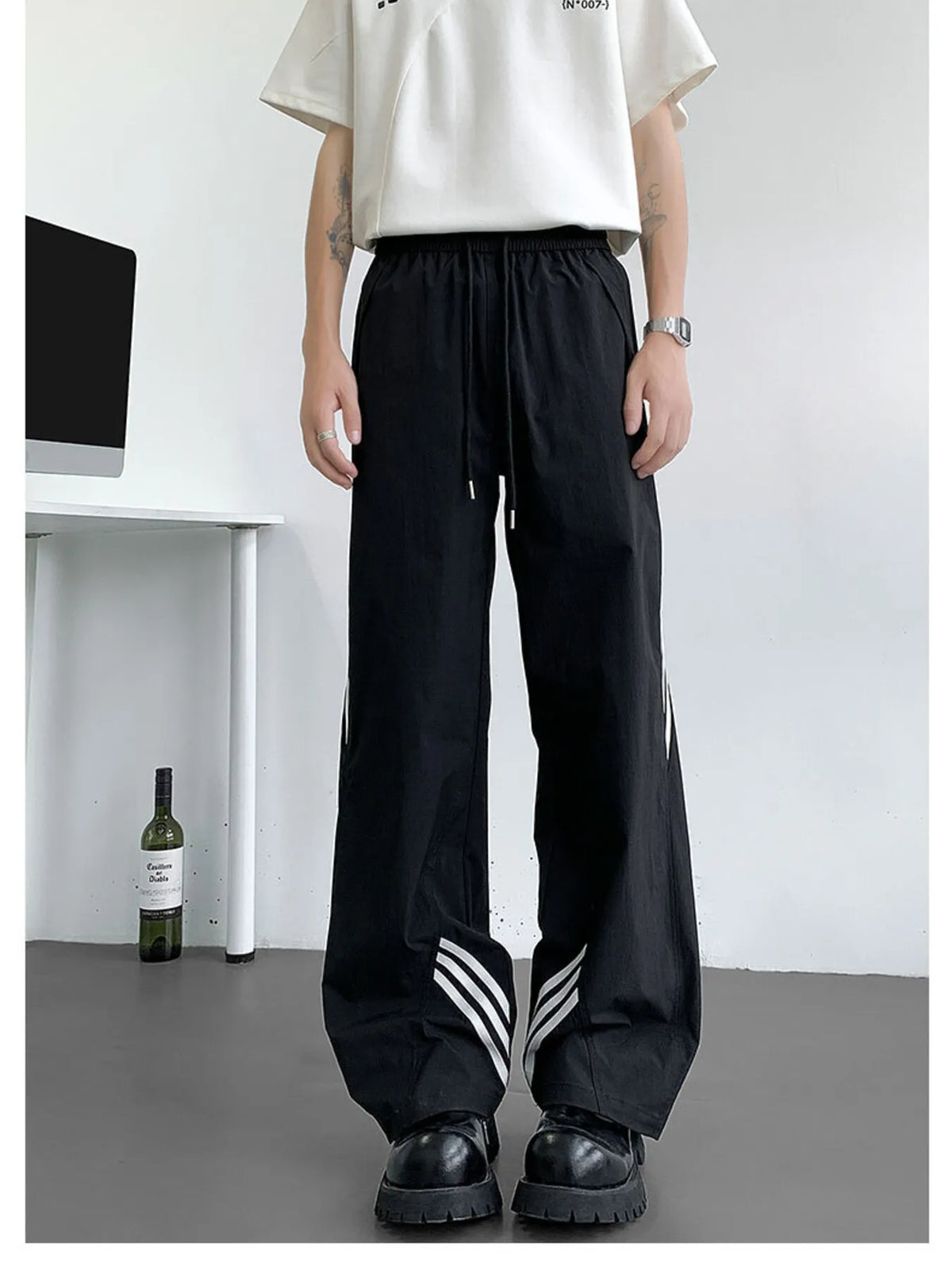Men's Full Size Striped Wide Leg Pants Plus Size, view 2