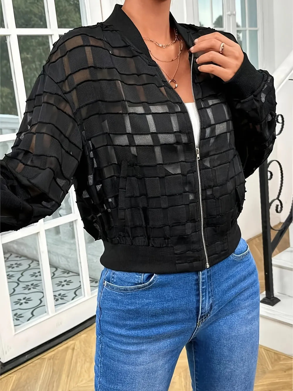 Zip Up Baseball Collar Outerwear - Lilixa.store