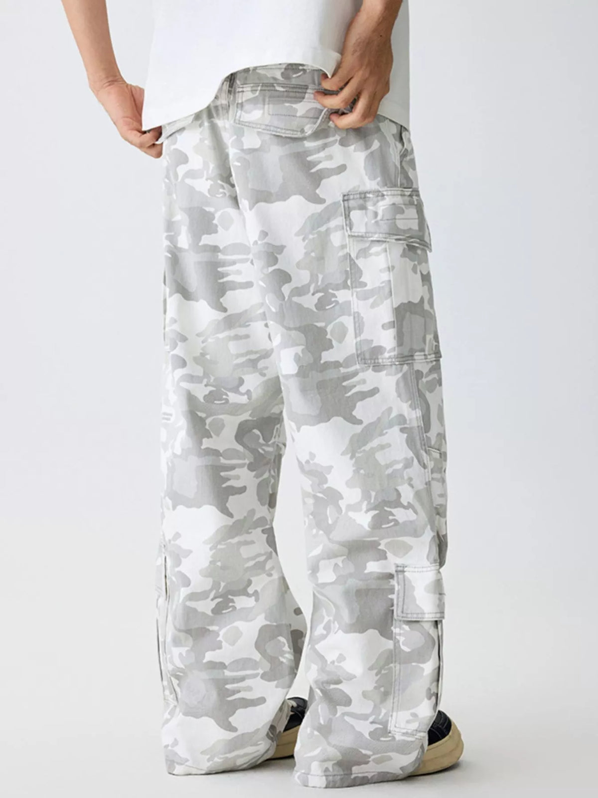 Men's Relaxed Fit Camo Cargo Pants in Snow Camouflage, view 3