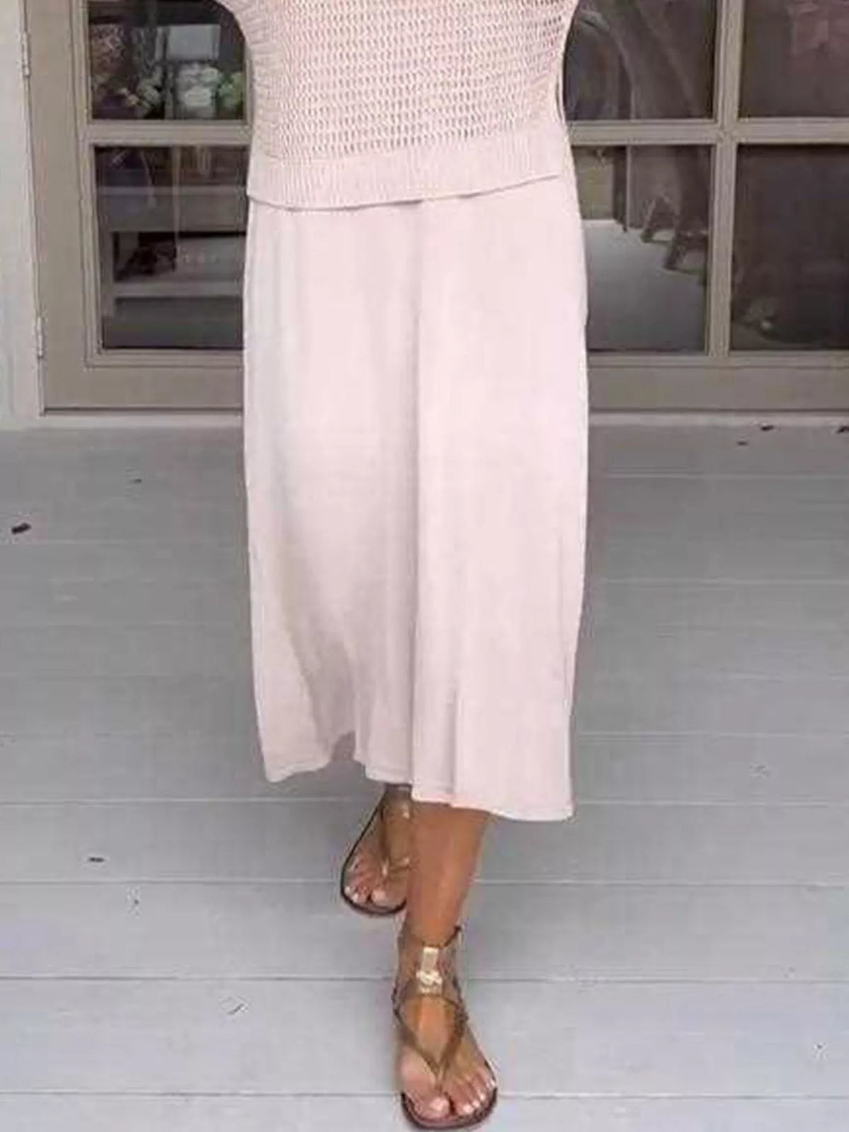 Full Size Openwork Knit Cover Up and Dress Set Plus Size, view 2