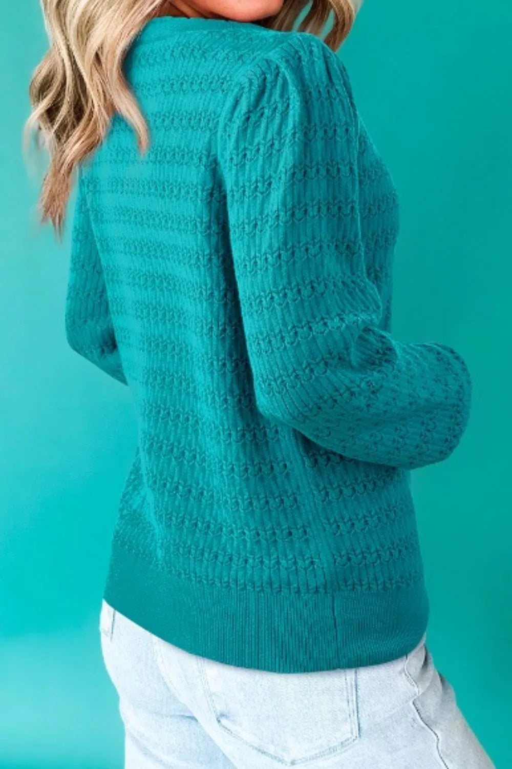 Texture Round Neck Long Sleeve Sweater - Lilixa.store