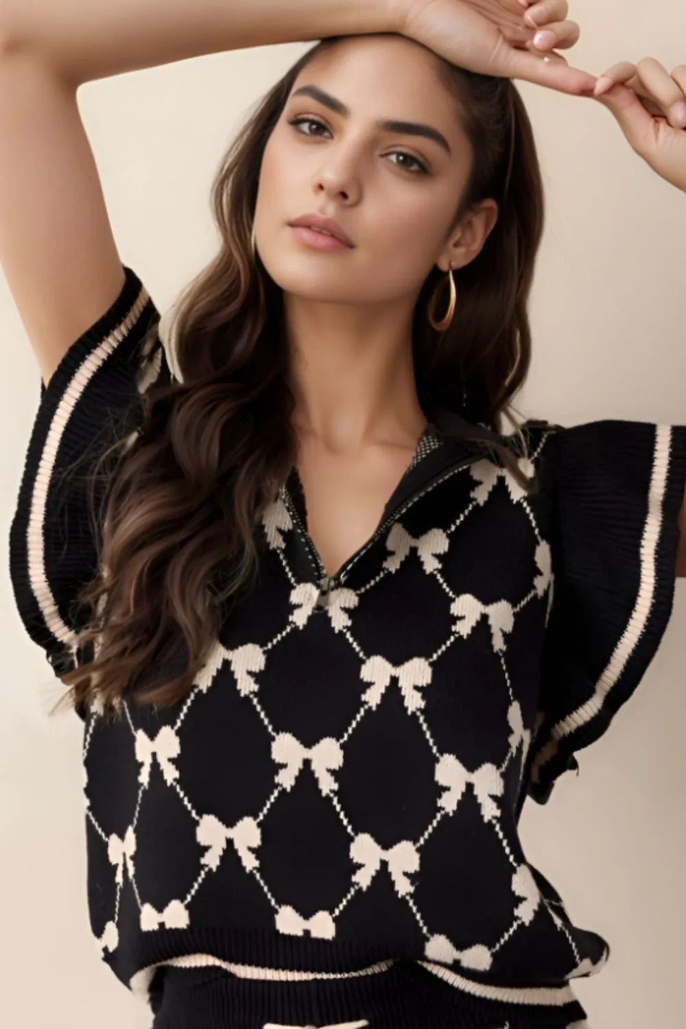 Bow Half Zip Sweater Vest - Lilixa.store