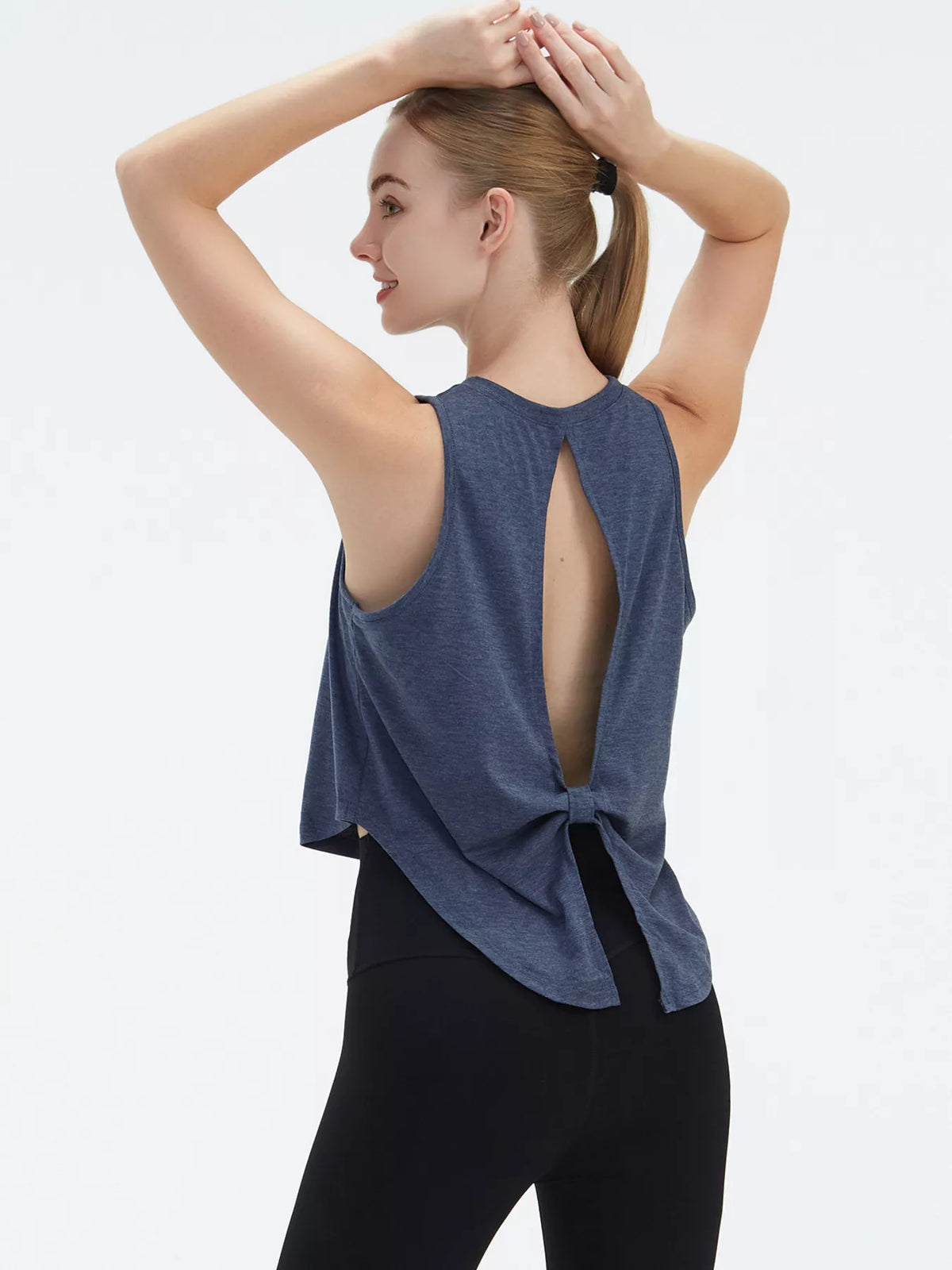 Cutout Back Round Neck Active Tank - Lilixa.store