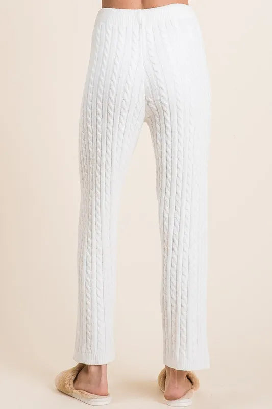 BiBi Cable-Knit High Waist Sweater Pants in Ivory, view 3