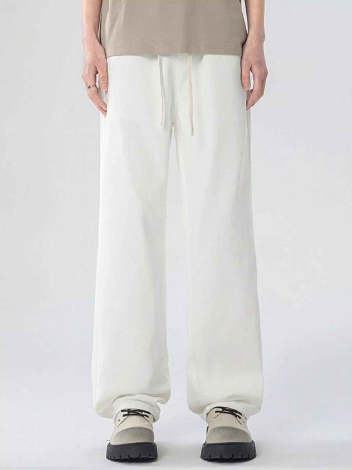 Men's Full Size Loose Fit Drawstring Linen Pants Plus Size in Ivory