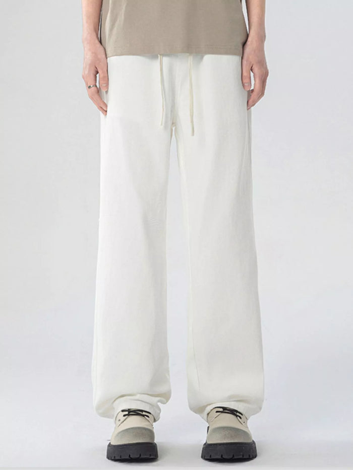 Men's Full Size Loose Fit Drawstring Linen Pants Plus Size in Ivory