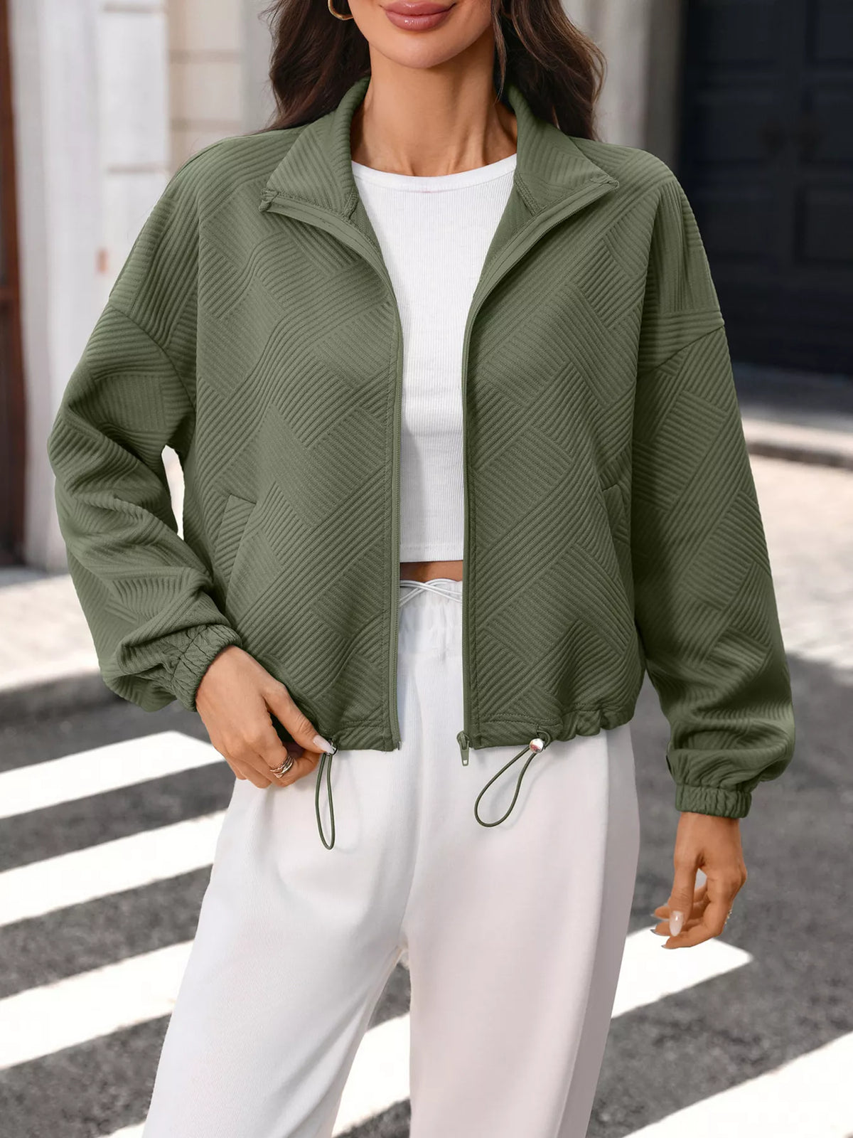 Textured Zip-Up Casual Jacket