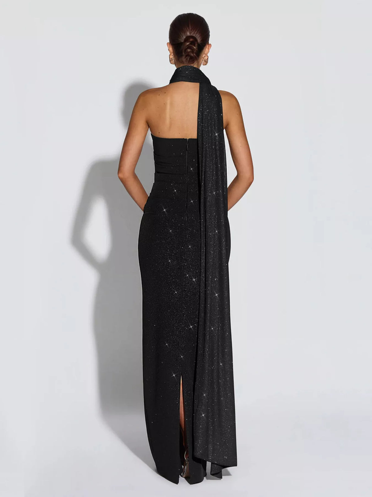 Slit Glitter Tube Maxi Dress with Scarf - Lilixa.store