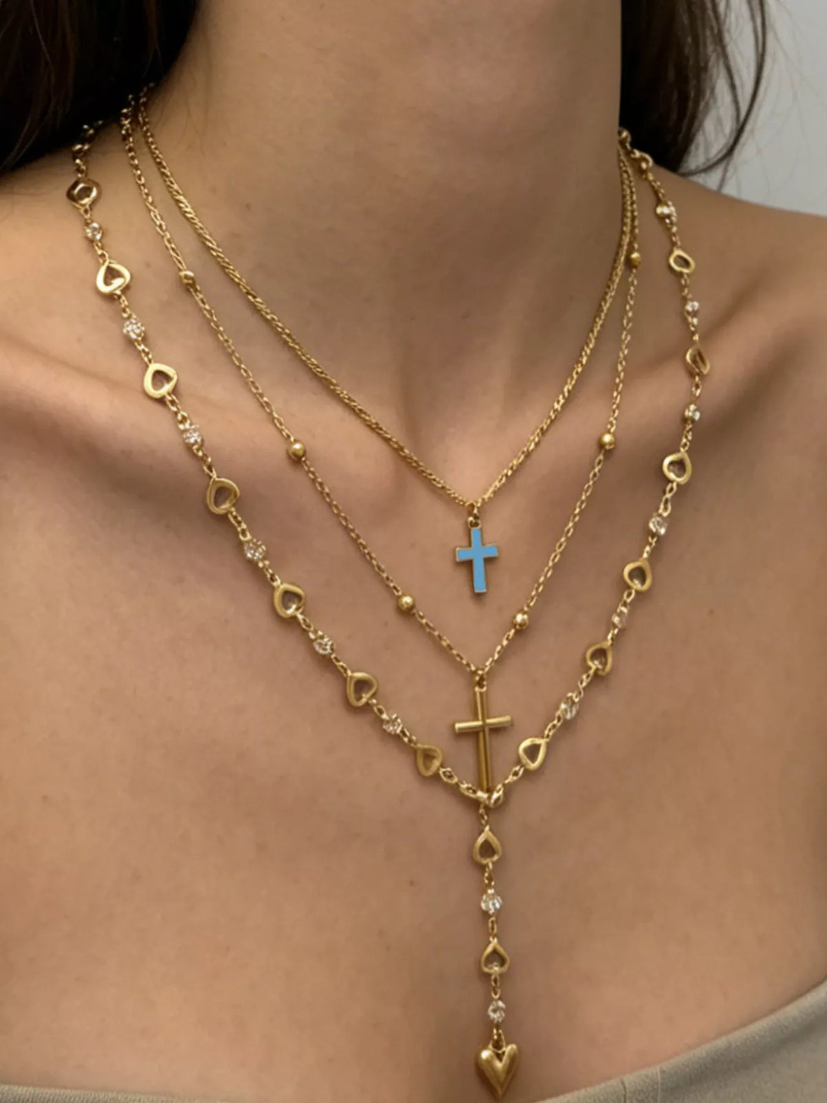 Layered Cross and Heart Necklace - Lilixa.store