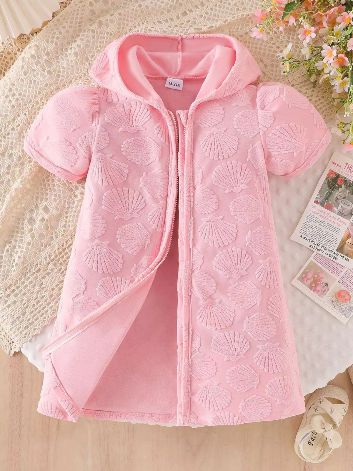 Children's Hooded Puff Sleeve Shell Textured Jacket - Lilixa.store