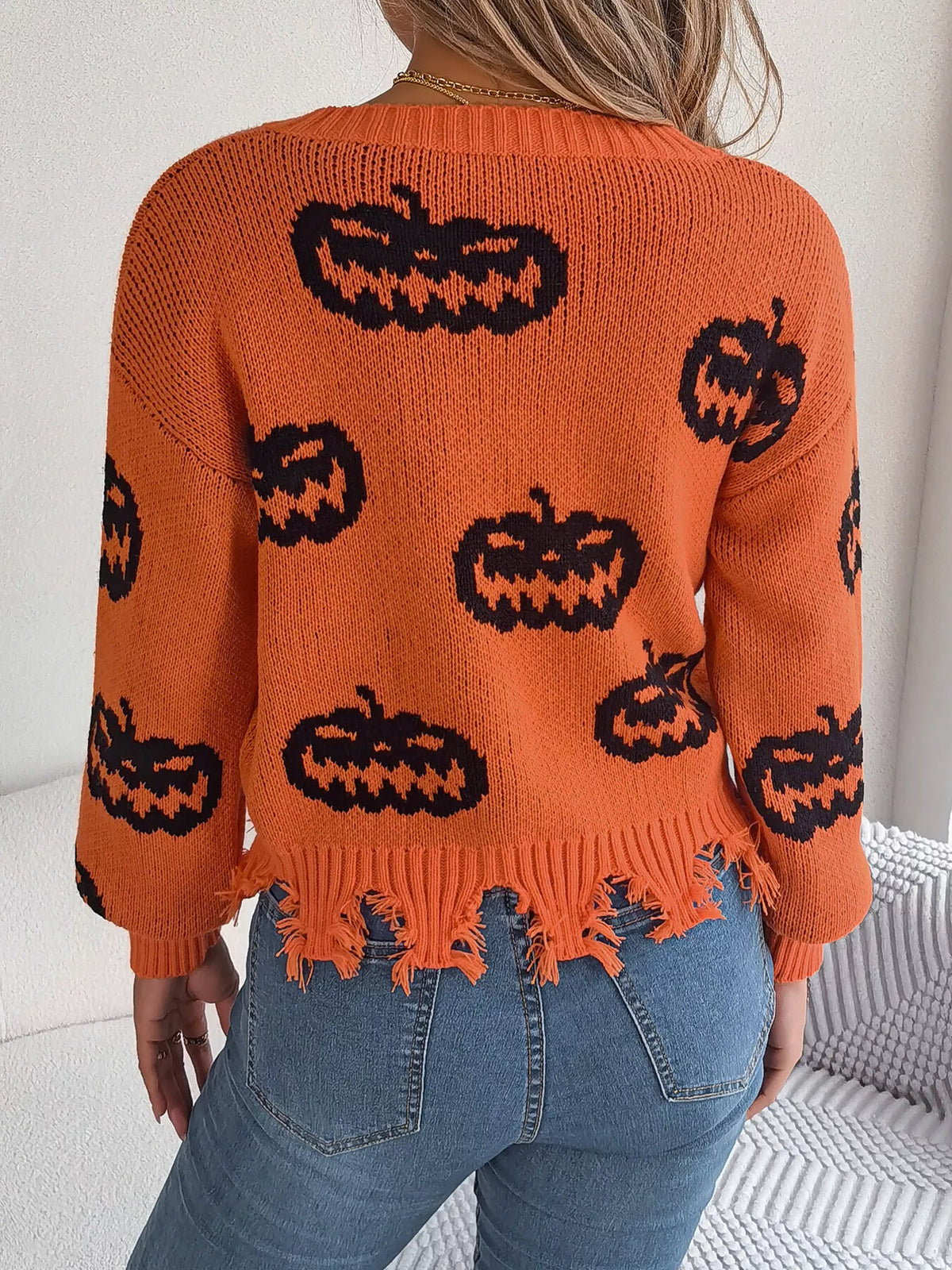 Pumpkin Distressed Hem Sweater