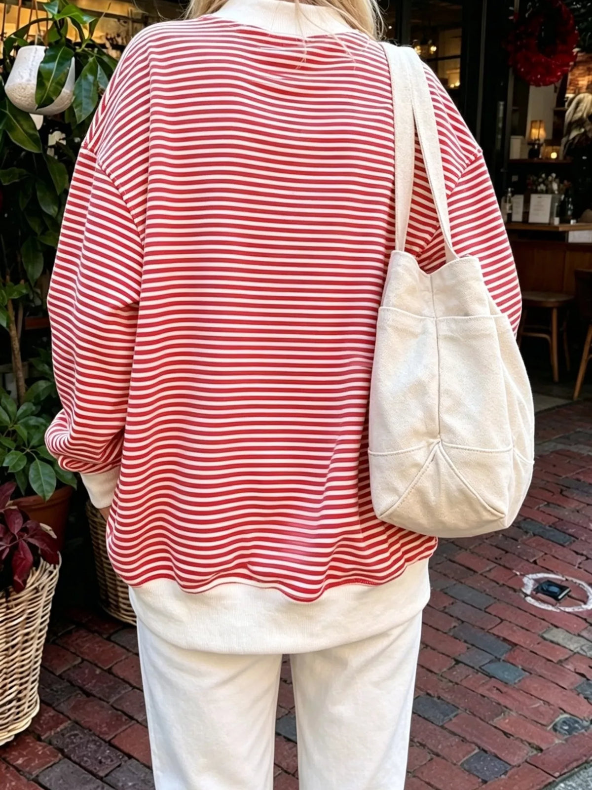 Oversized Striped Crew Neck Sweatshirt, view 8