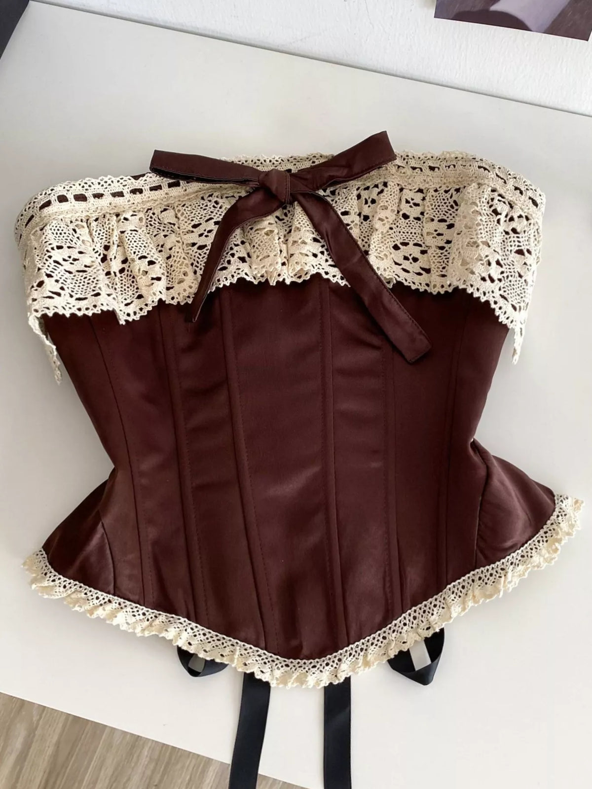 Crochet Lace Strapless Boned Corset Lace‑Up Waist Cincher Tube Top - Lilixa.store