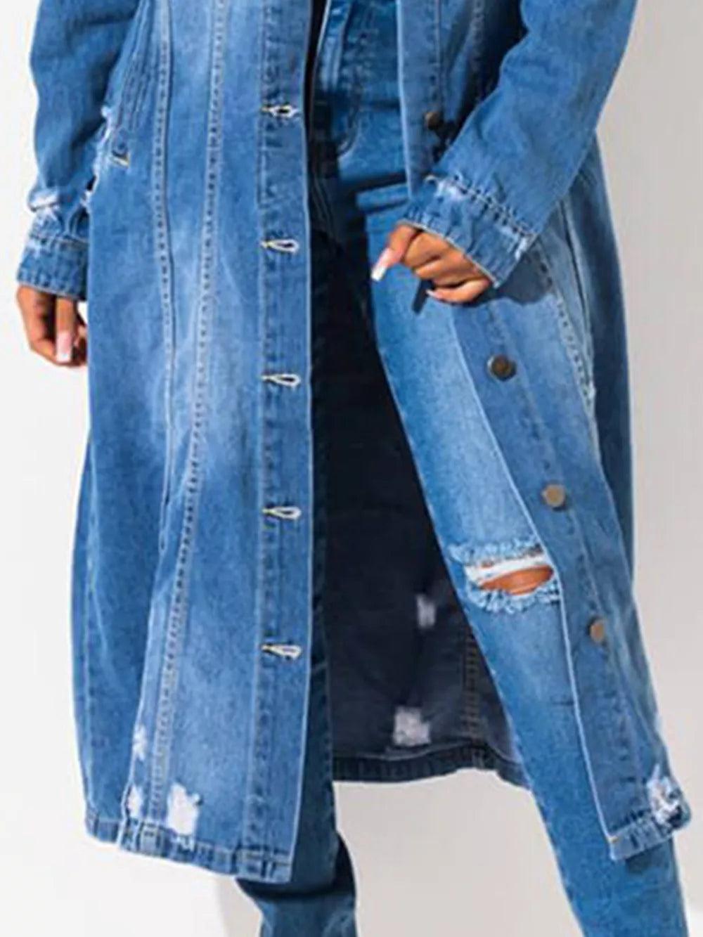 Long Sleeve Raw Hem Denim Jacket - Lilixa.store