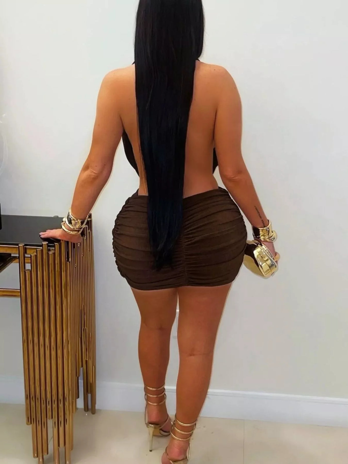Ruched Halter Neck Bodycon Mini Dress