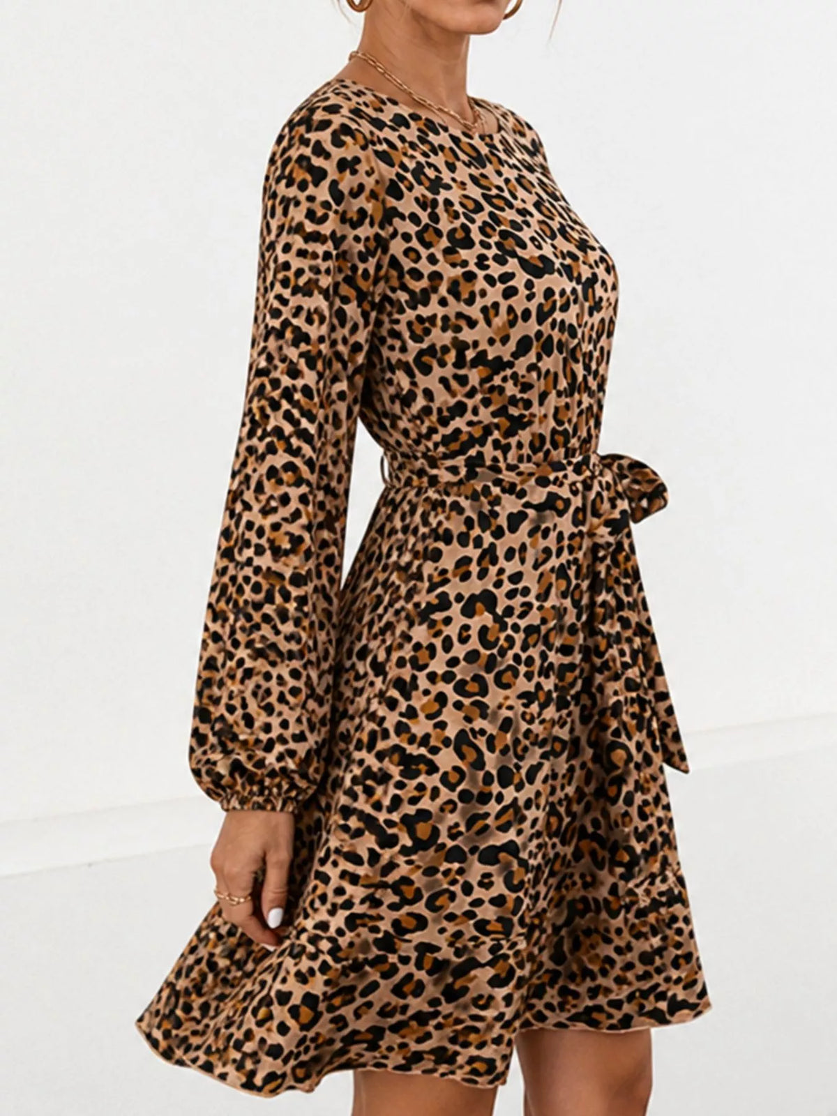 Animal Print Round Neck Mini Dress, view 8