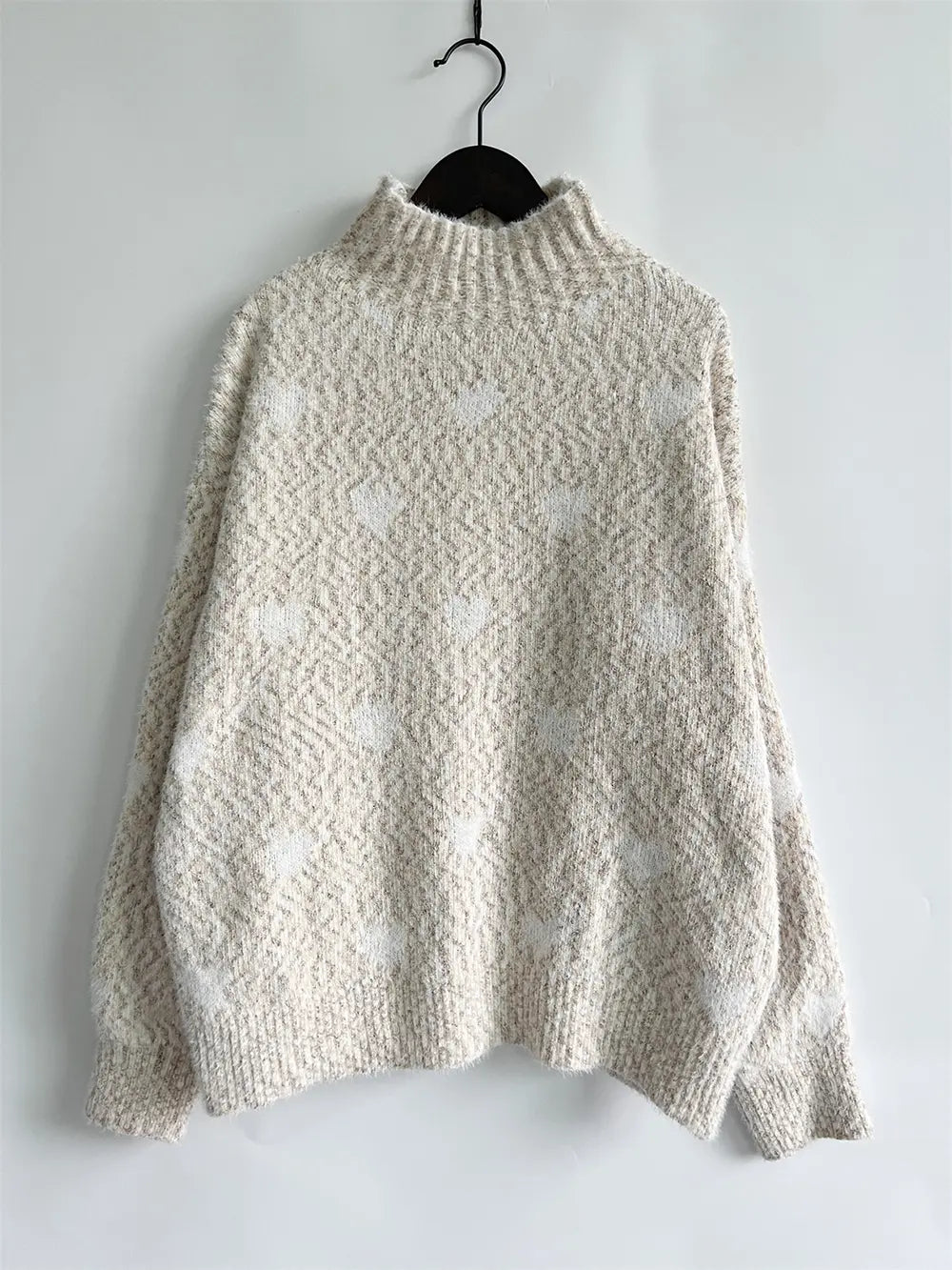 Heart Heathered Turtleneck Drop Shoulder Sweater, view 8