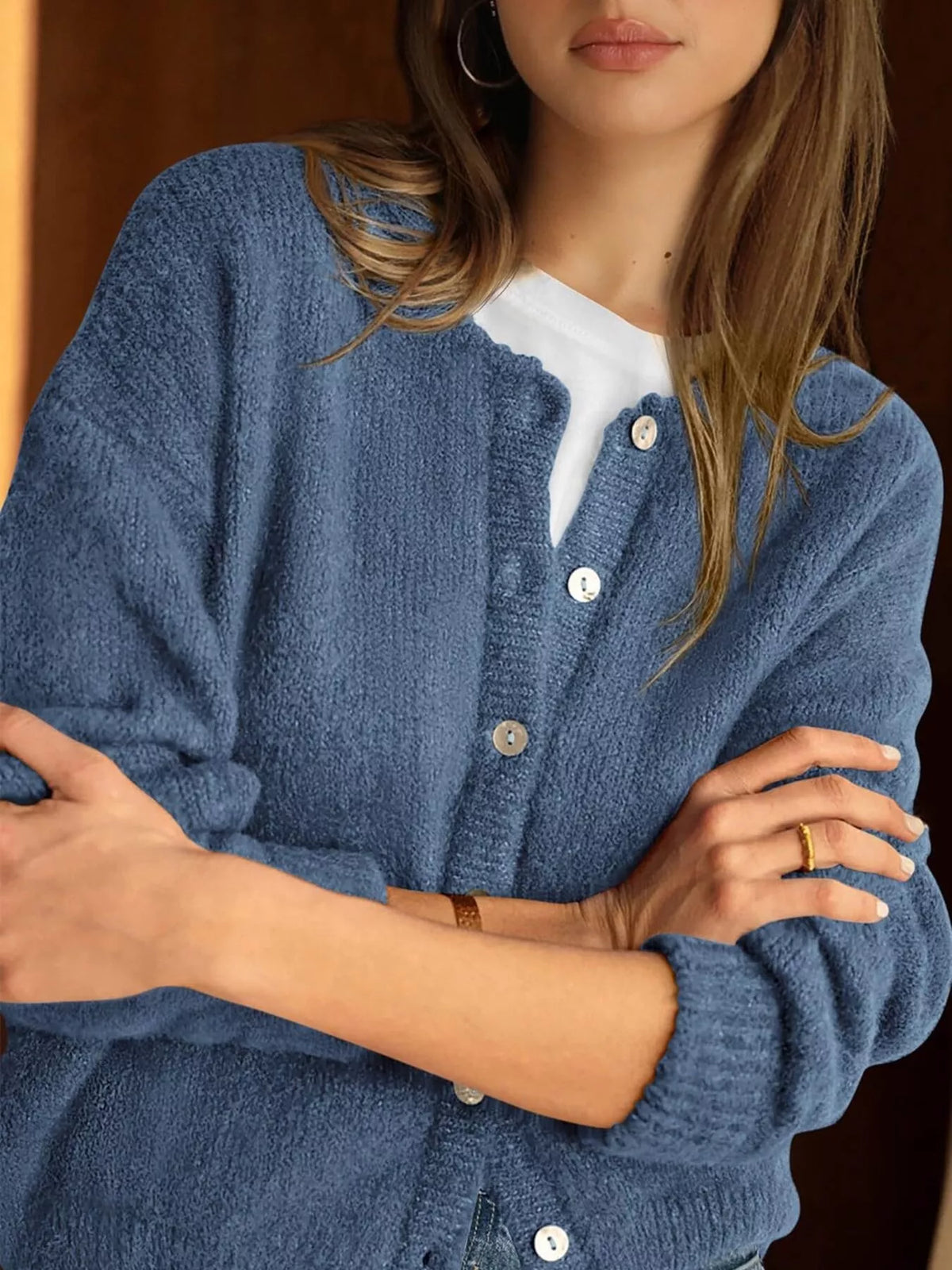 Button-Down Dropped Shoulder Cardigan - Lilixa.store