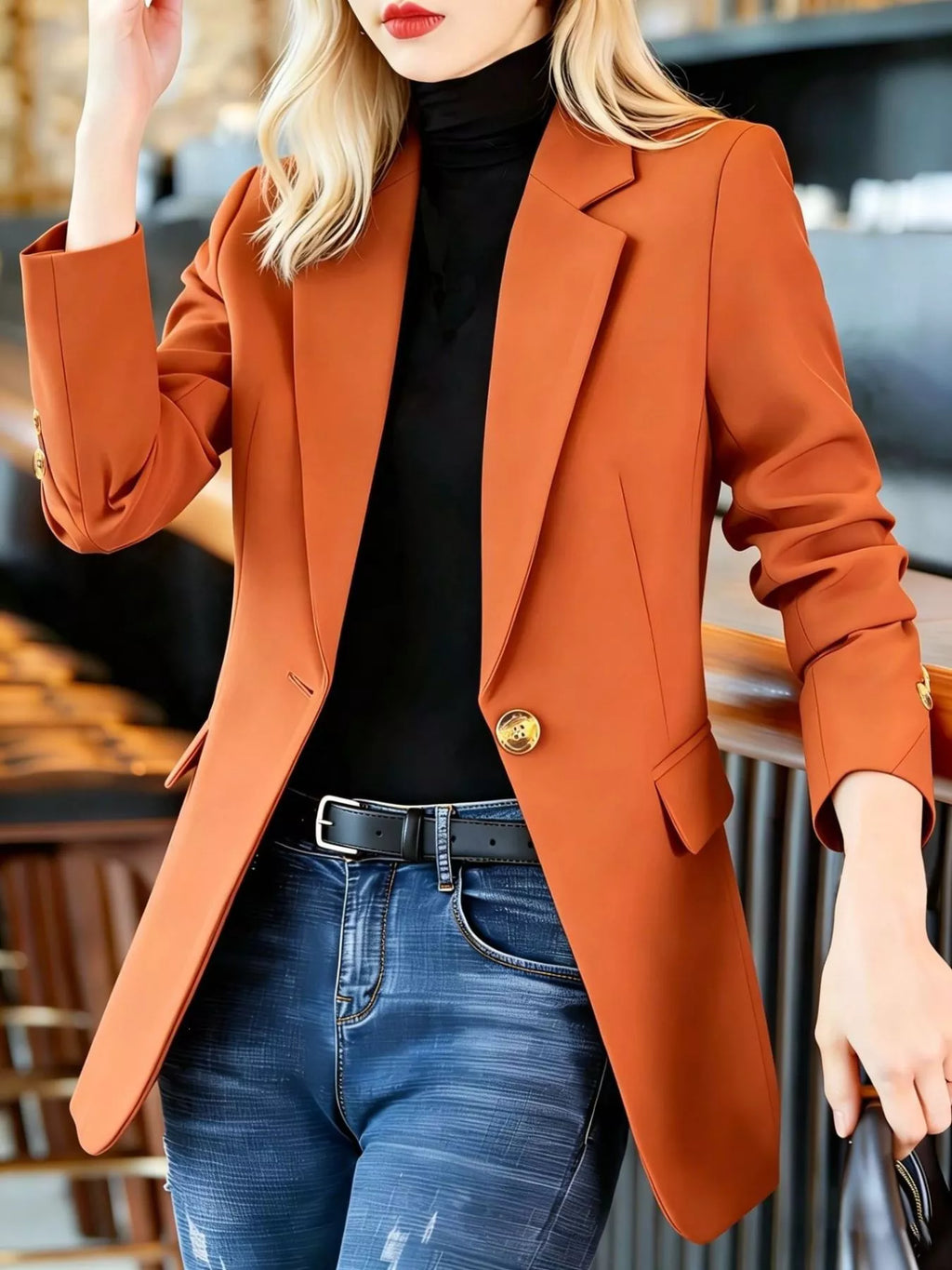 Full Size One Button Lapel Collar Blazer Plus Size - Lilixa.store