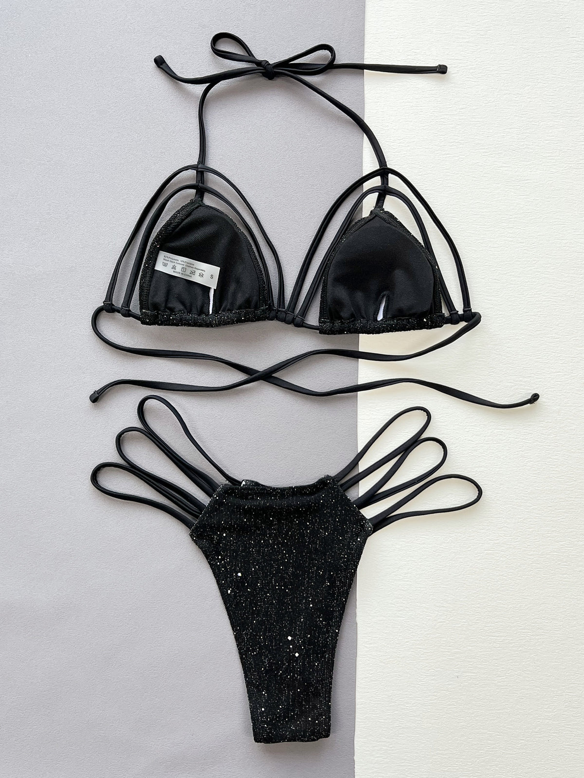 Glitter Halter Neck Strappy Two-Piece Bikini Set - Lilixa.store
