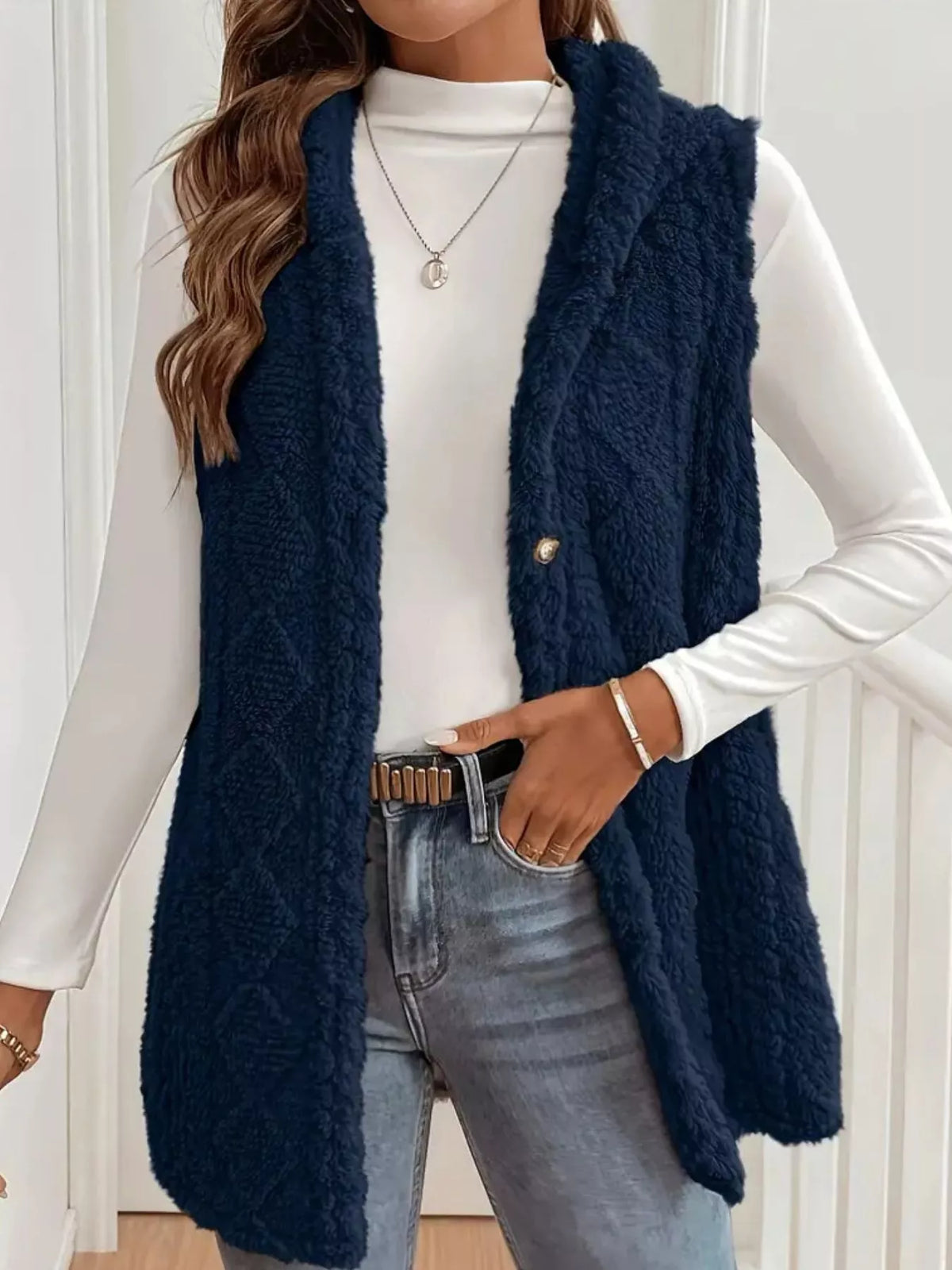 Button-Down Sherpa Hooded Vest Coat - Lilixa.store