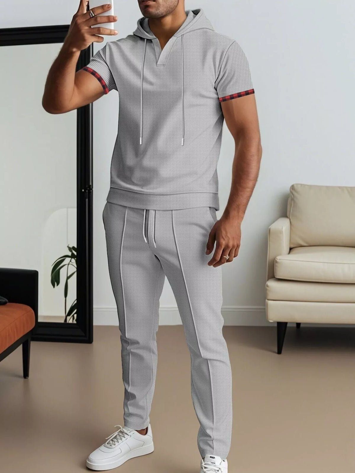 Men's Full Size Casual Short-Sleeve Hoodie and Pants Set Plus Size - Lilixa.store