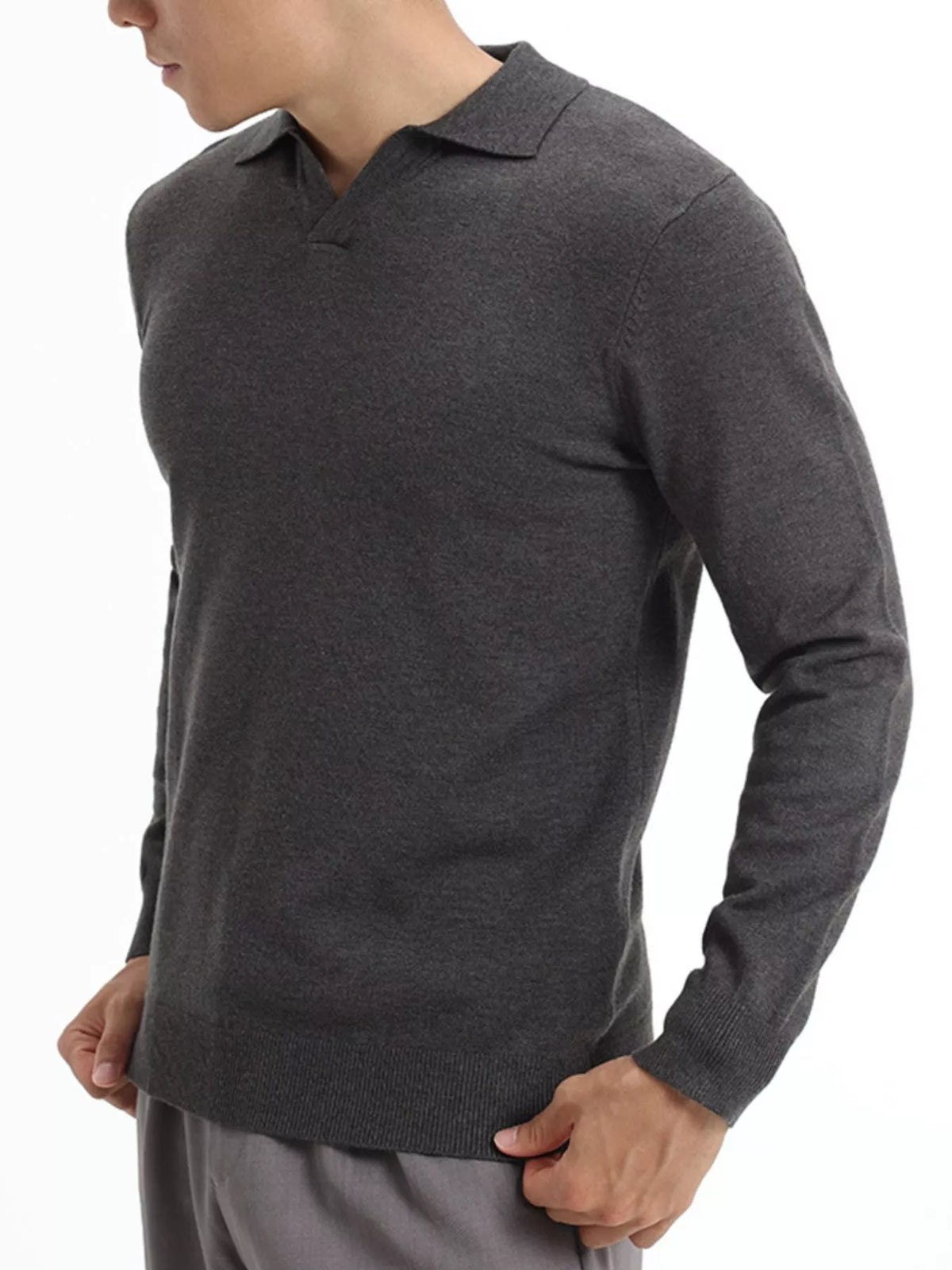 Men's Plus Size Long Sleeve Polo Collar Knit Top - Lilixa.store