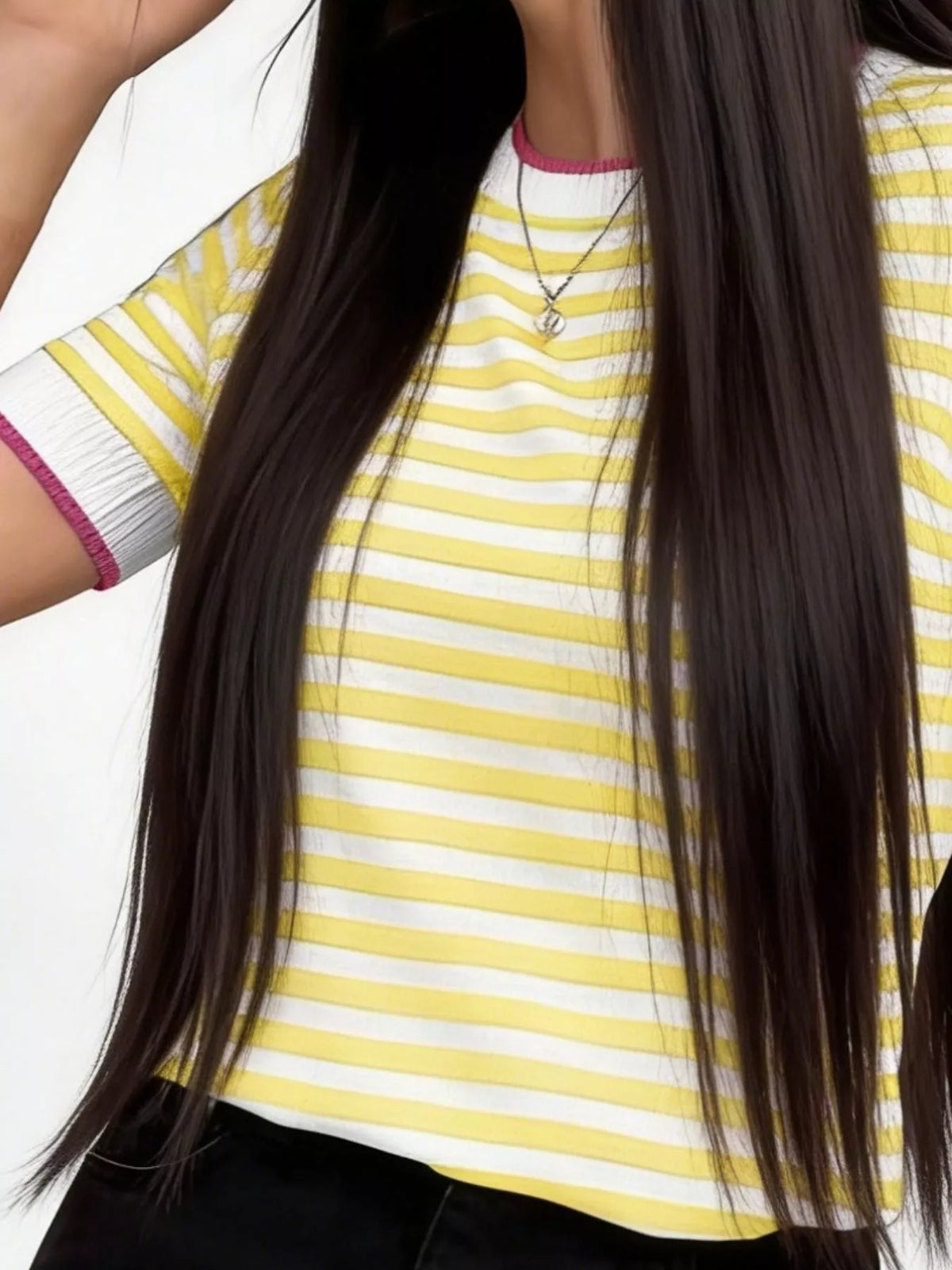 Contrast Trim Striped Short Sleeve Knit Top - Lilixa.store