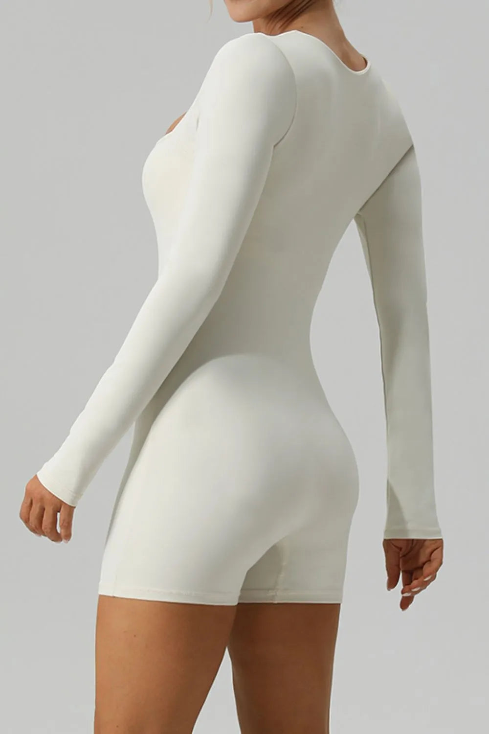 Square Neck Long Sleeve Active Romper - Lilixa.store