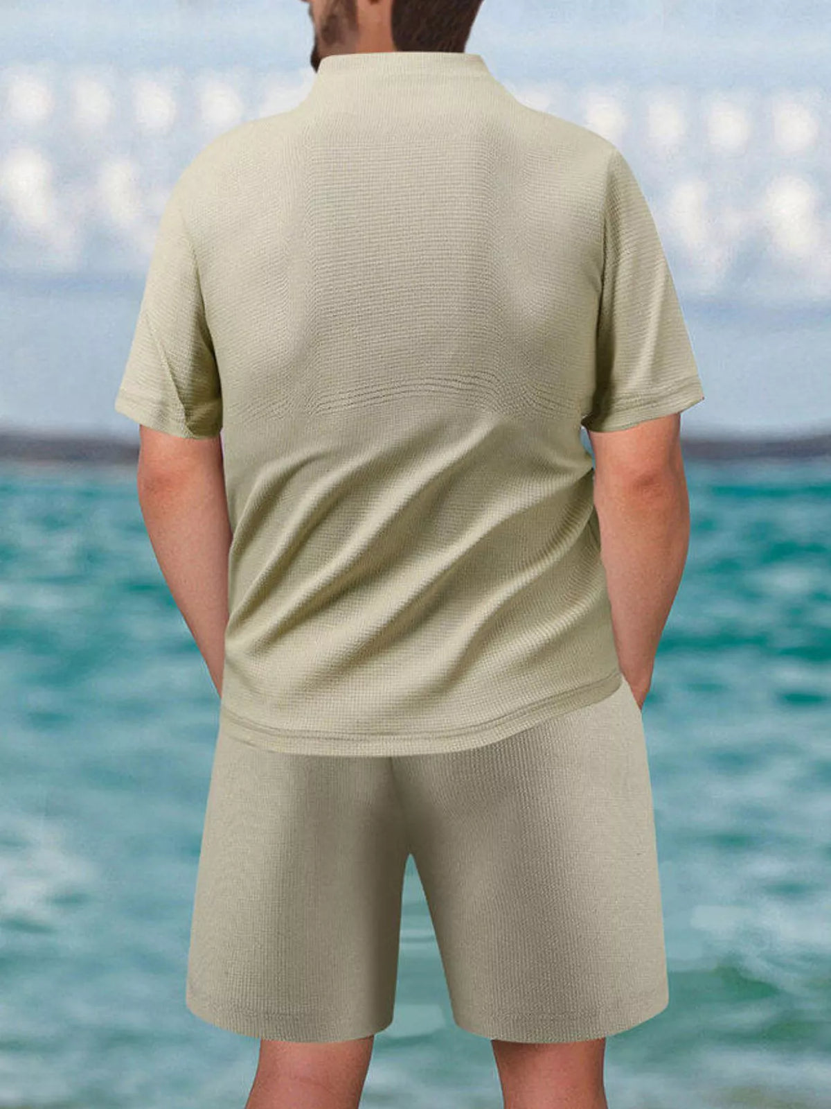Men's Full Size Zip Front Short Sleeve Top and Shorts Set Plus Size