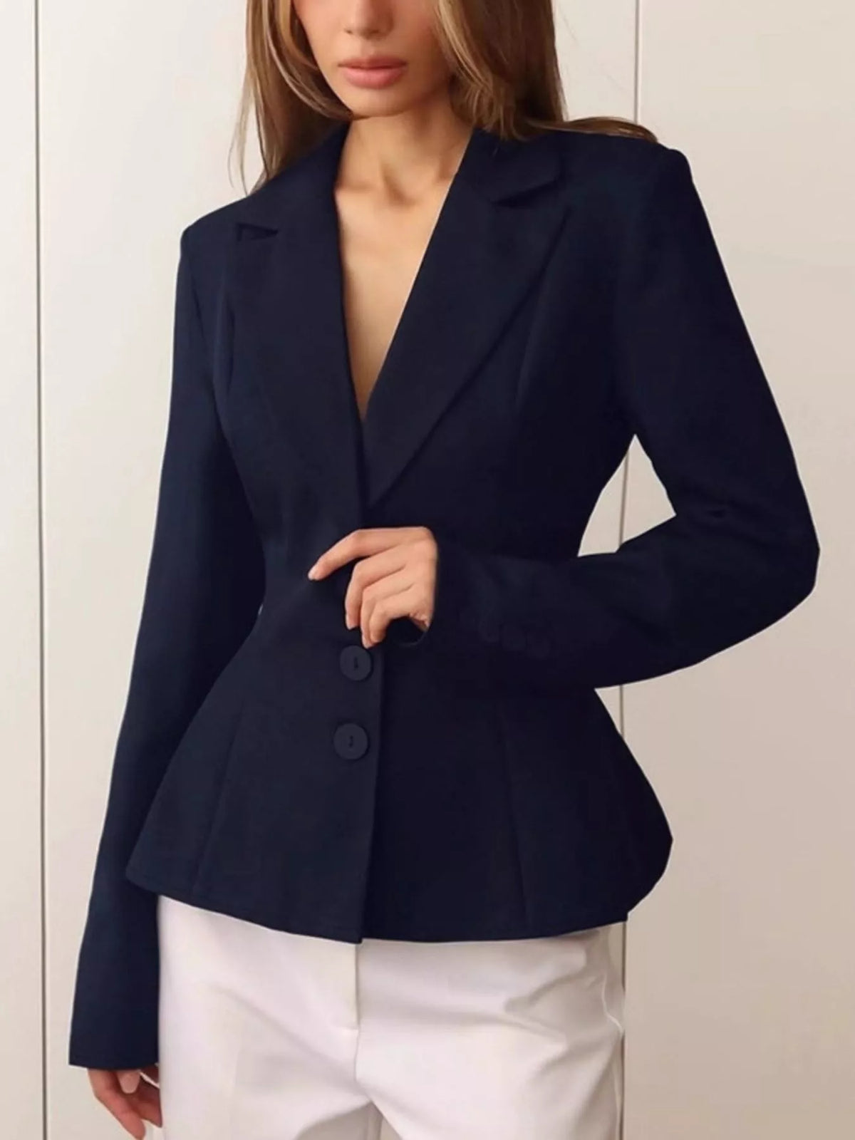 Lapel Collar Button Up Blazer - Lilixa.store