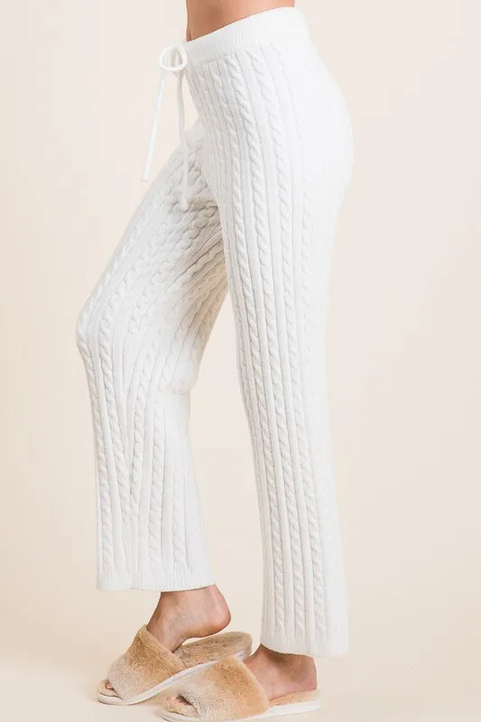 BiBi Cable-Knit High Waist Sweater Pants in Ivory, view 2