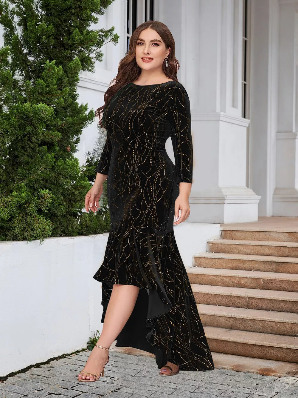 Plus Size Ruffle Hem High-Low Dress - Lilixa.store