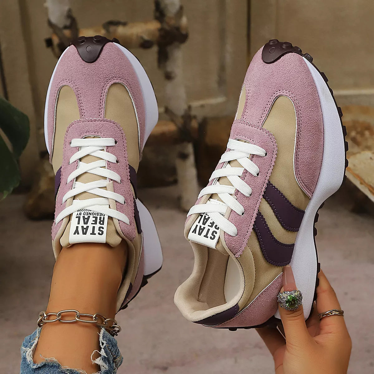 Round Toe Lace Up Sneakers