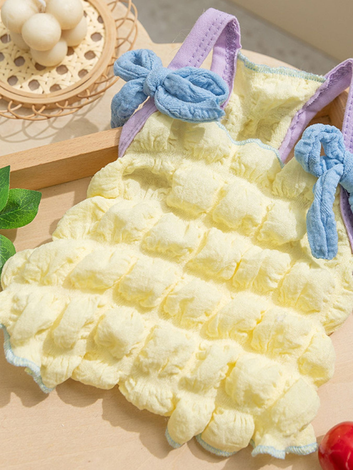 Bubble Textured Tie Shoulder Pet Top - Lilixa.store