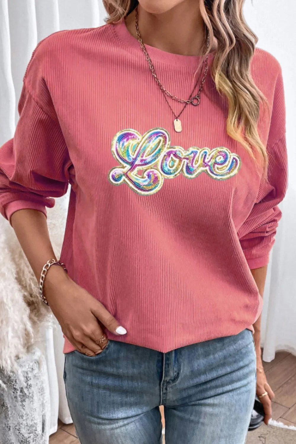 Valentine's Day LOVE Round Neck Long Sleeve Sweatshirt - Lilixa.store
