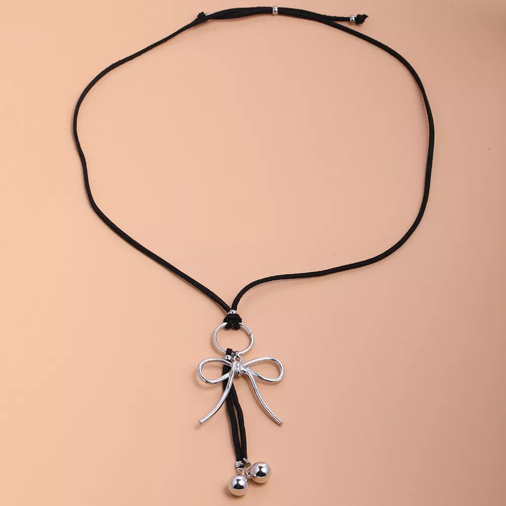 Elegant Bow Pendant Necklace in Silver, view 6