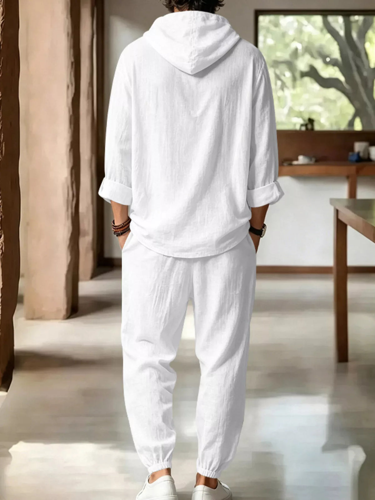 Men's Full Size Casual Button Detail Hooded Top and Pants Set Plus Size - Lilixa.store