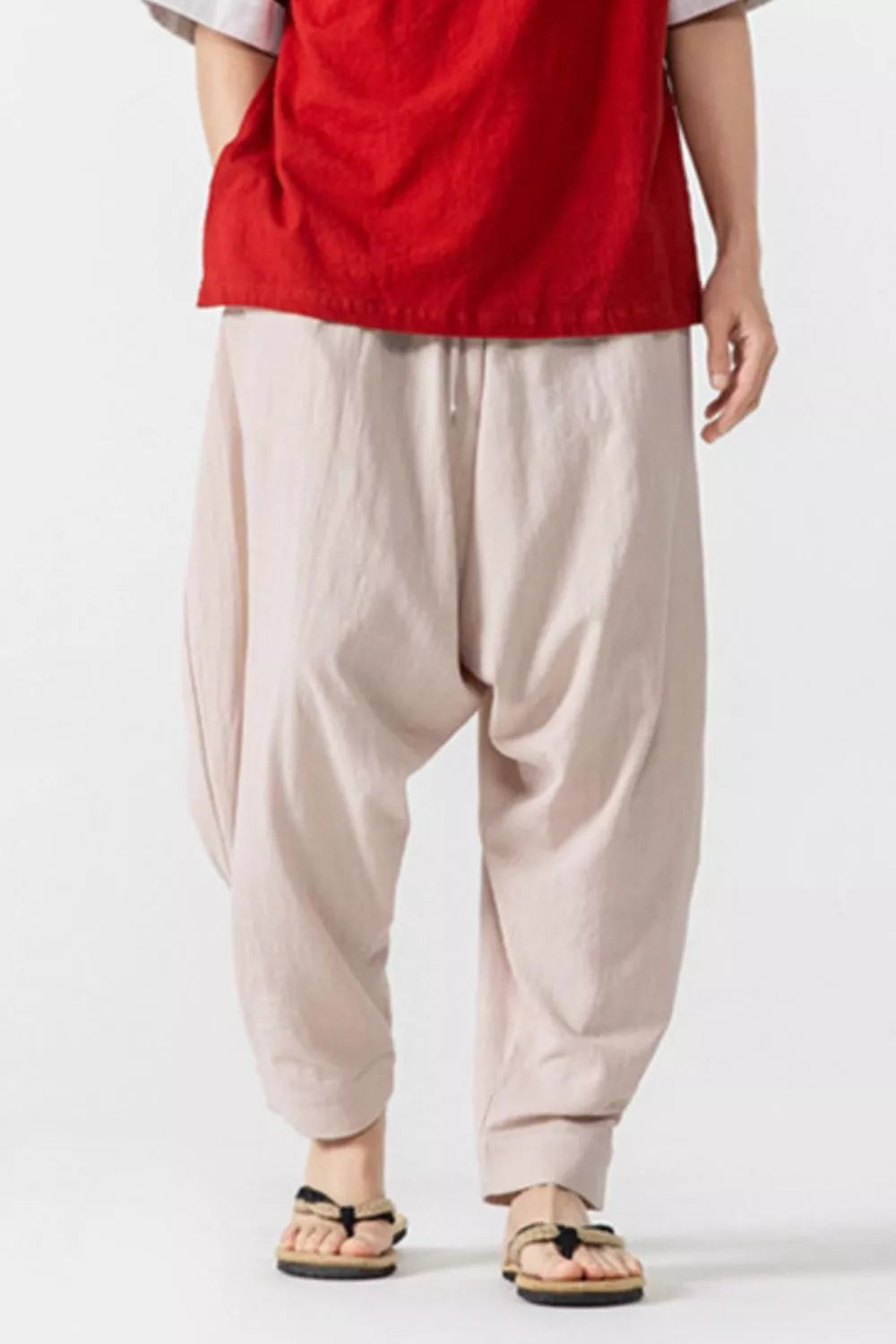 Men's Plus Size Loose Fit Harem Pants in Eggshell