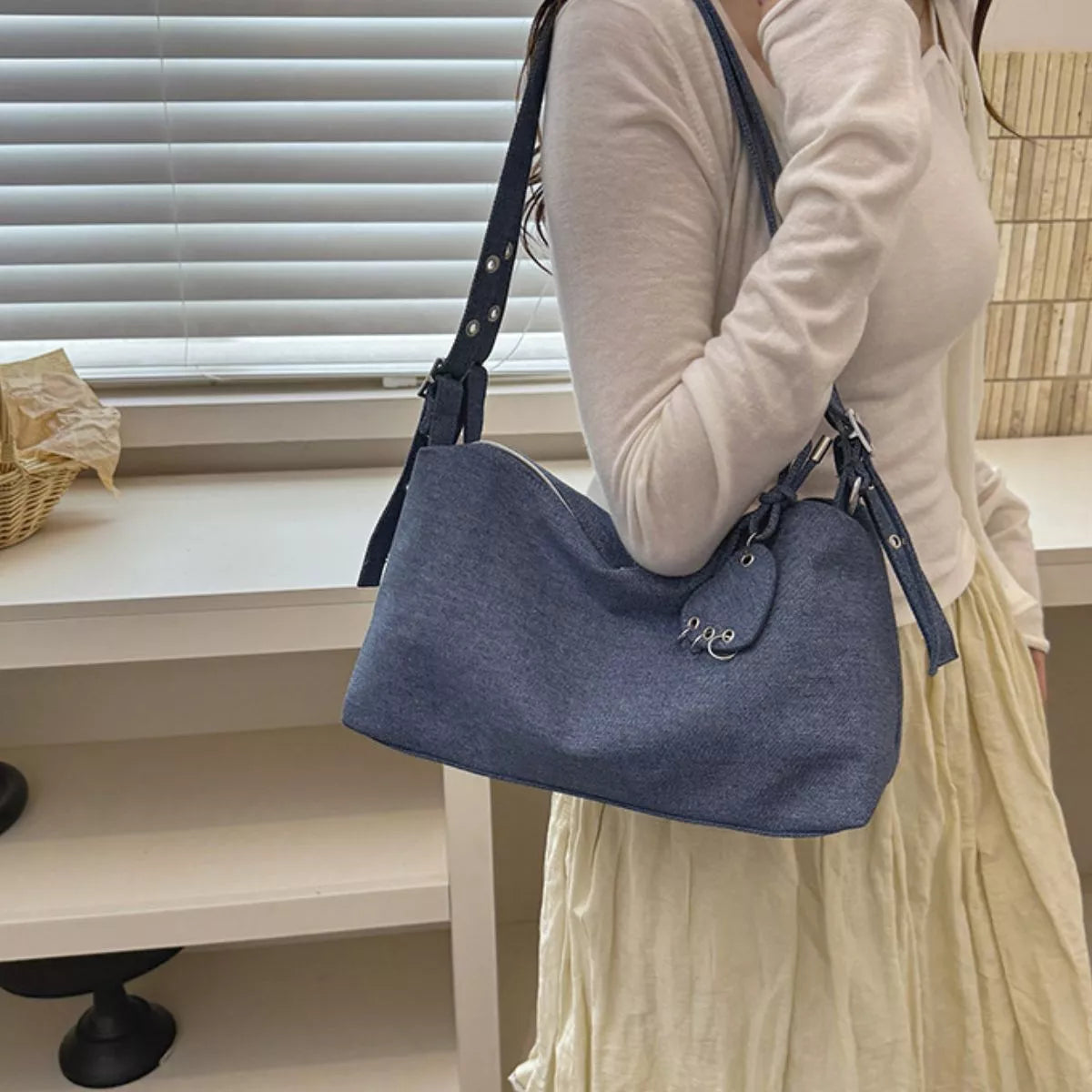 Adjustable Strap Denim Shoulder Bag - Lilixa.store