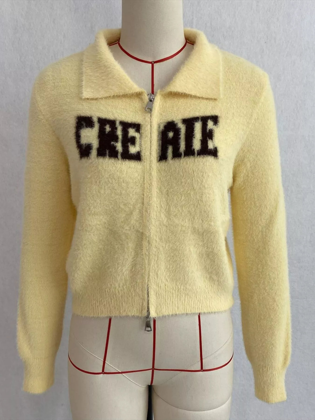 Fuzzy Letter Zip-Up Cardigan, view 28