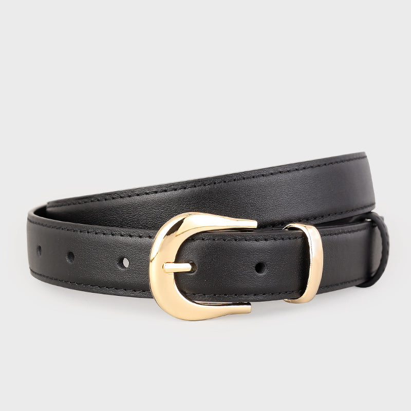 Leather Skinny Belt with Golden Buckle - Lilixa.store