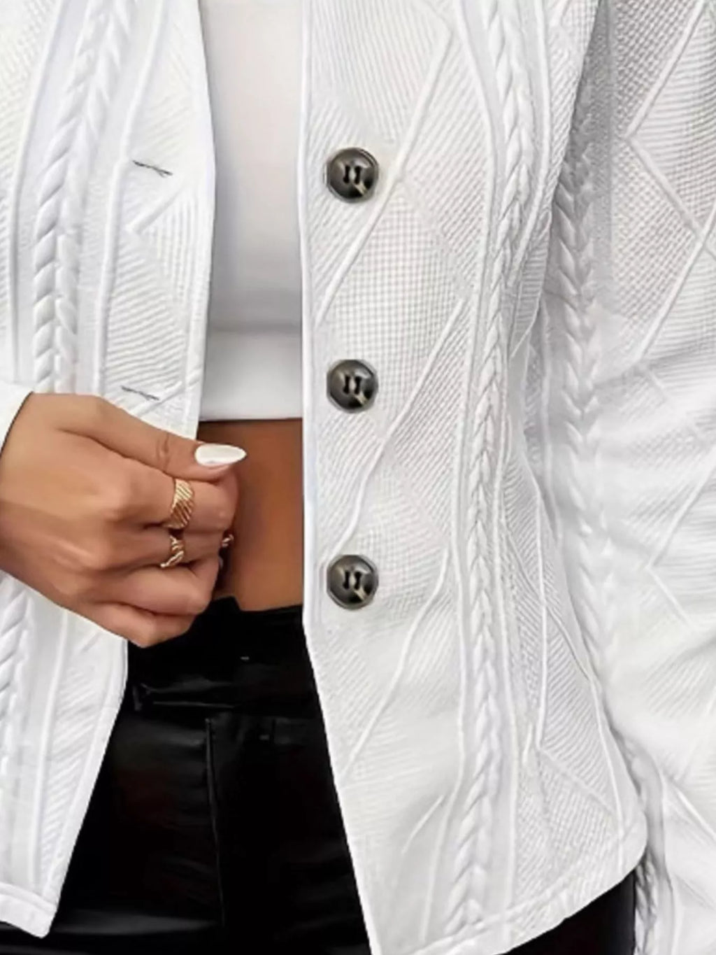 Textured Knit Button-Front Blazer - Lilixa.store