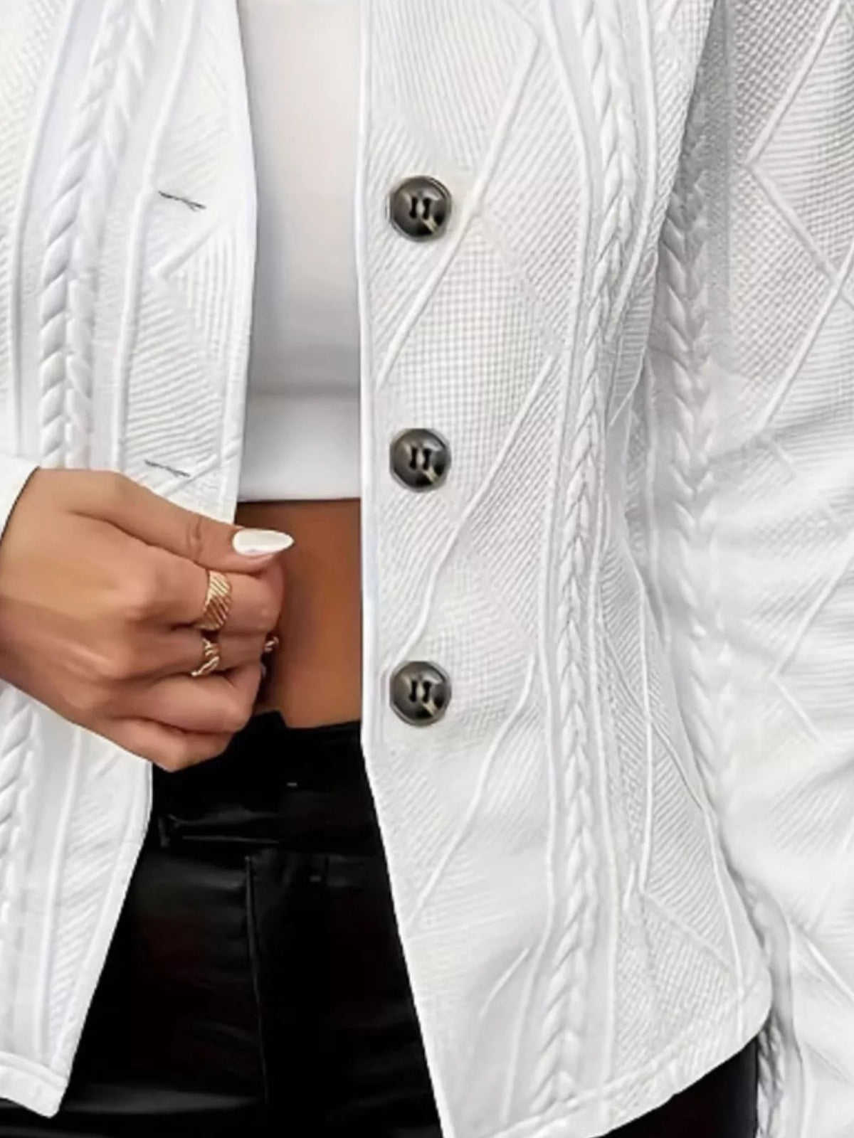 Textured Knit Button-Front Blazer - Lilixa.store