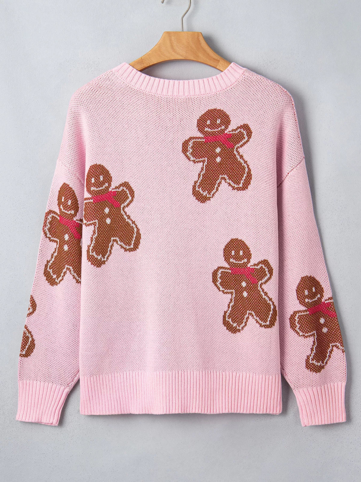 Gingerbread Pattern Round Neck Long Sleeve Shift Sweater