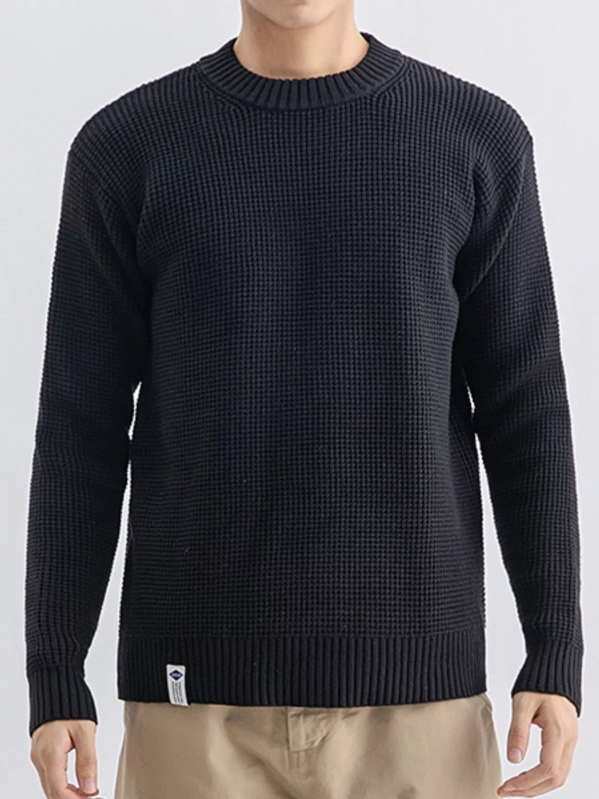 Men's Plus Size Waffle Knit Crew Neck Sweater - Lilixa.store