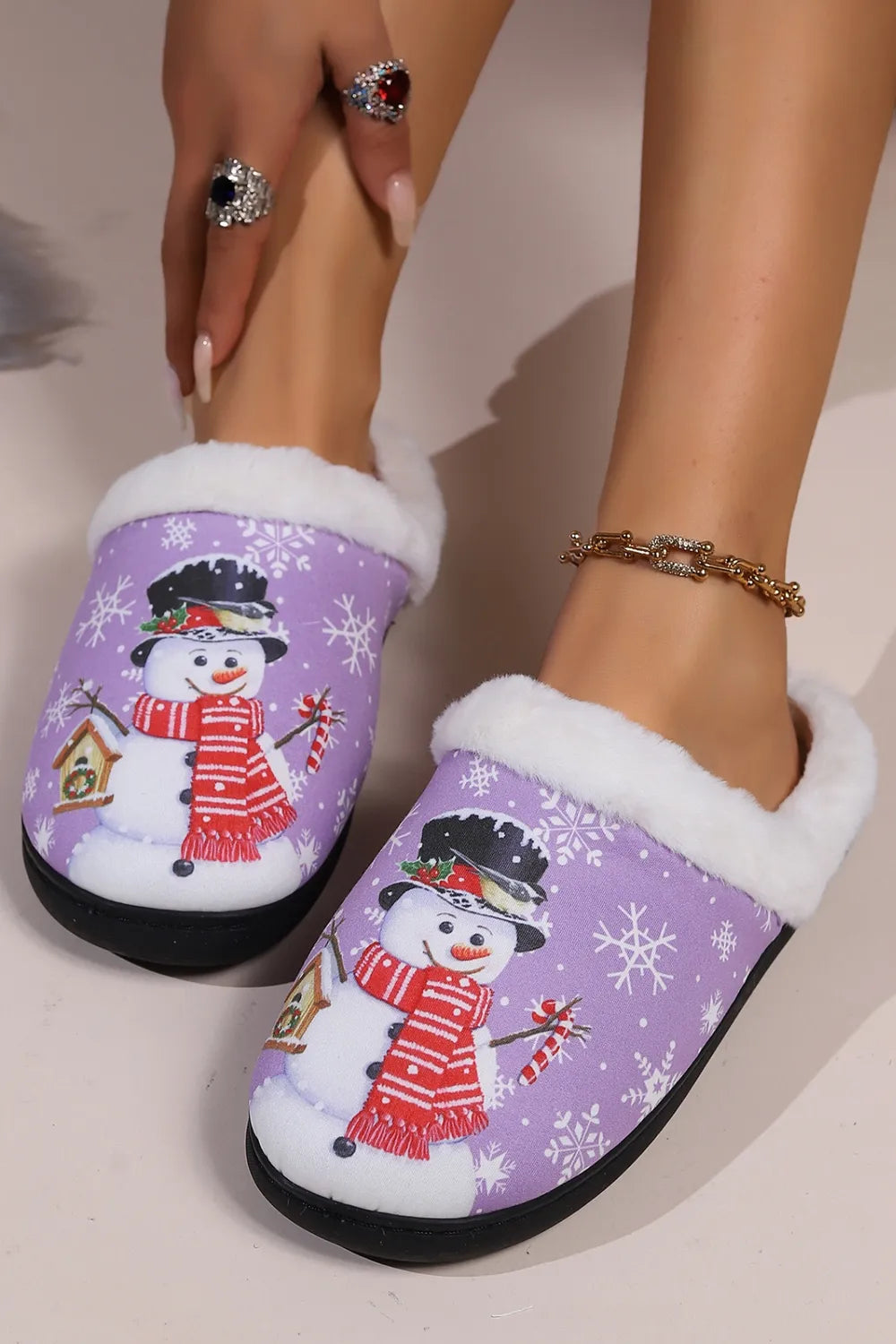 Snowman Round Toe Faux Fur Slippers - Lilixa.store