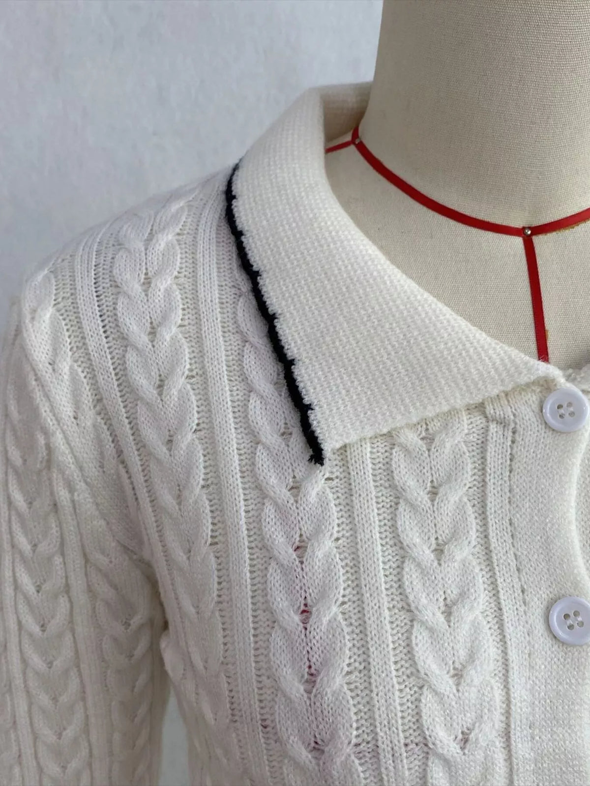 Cable Knit Polo Collar Button-Up Cardigan, view 12